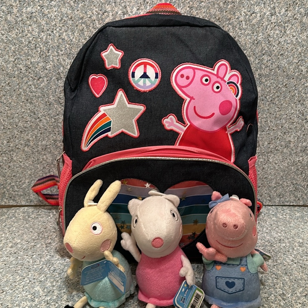 PEPPA PIG bundle!! Backpack + Gardening Peppa, Suzy Sheep & Rebecca Rabbit!! NEW